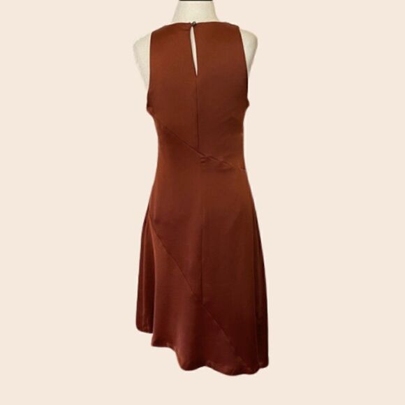 Banana Republic Bias Cut Asymmetrical Brown Rust Sleeveless Midi Dress Size 4 - Picture 6 of 13